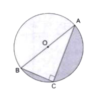 दी गई आकृति में छायांकित भाग का क्षेत्रफल ज्ञात कीजिए, यदि AC=24 cm, BC = 10 cm तथा O वृत्त का केंद्र है। [pi = 3.14 लीजिए]