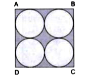दी गई आकृति में छायांकित भाग का क्षेत्रफल ज्ञात कीजिए, यदि ABCD = 14 cm भुजा वाला एक वर्ग है, तथा सभी वृत्तों के व्यास समान हैं।