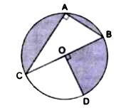 दी गई आकृति में, O वृत्त का केंद्र है तथा AC = 24 cm, AB= 7 cm तथा angleBOD = 90^(@) हैं। छायांकित भाग का क्षेत्रफल ज्ञात कीजिए। [pi = 3.14 लीजिए।]
