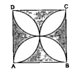 दी गई आकृति में, ABCD एक वर्ग है, जिसकी भुजा 14 cm है। प्रत्येक भुजा को व्यास मान कर अर्धवृत्त बनाए गए हैं। छायांकित भाग का क्षेत्रफल ज्ञात कीजिए।
