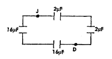 Mangal developed a group of capacitors as shown in figure. Calculate its equivalent capacitance between the points J and D.
