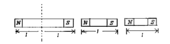Magnetic poles exist in pair. We cannot get a magnetic monopole. When we cut a magnet, each piece will behave like a magnet with two poles      Based on the above, answer the following Questions   A bar magnet is cut as shown in the figure. Mark the polarity of each pole (from left to right) for the polarity missed piece