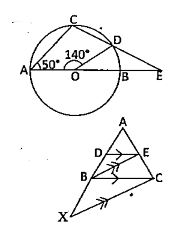 পাশের চিত্রে O বৃত্তের কেন্দ্র এবং AB বৃত্তের ব্যাস। angleAOD=140^@ এবং angleCAB=50^@ হলে, angleBED এর মান নির্ণয় করো।