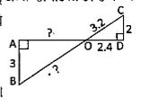 প্রদত্ত চিত্র triangleABO ~ triangleDCO, CD=2সেমি, AB=3 সেমি, OC=3.2 সেমি এবং OD=2.4সেমি হলে OA ও OB -এর দৈর্ঘ্য নির্ণয় করো।