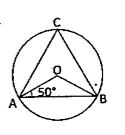 প্রদত্ত চিত্রে O কেন্দ্রীয় বৃত্তের angleOAB=50^@ এবং C বৃত্তের উপরে কোন একটি বিন্দু হলে, angleACB এর মান-