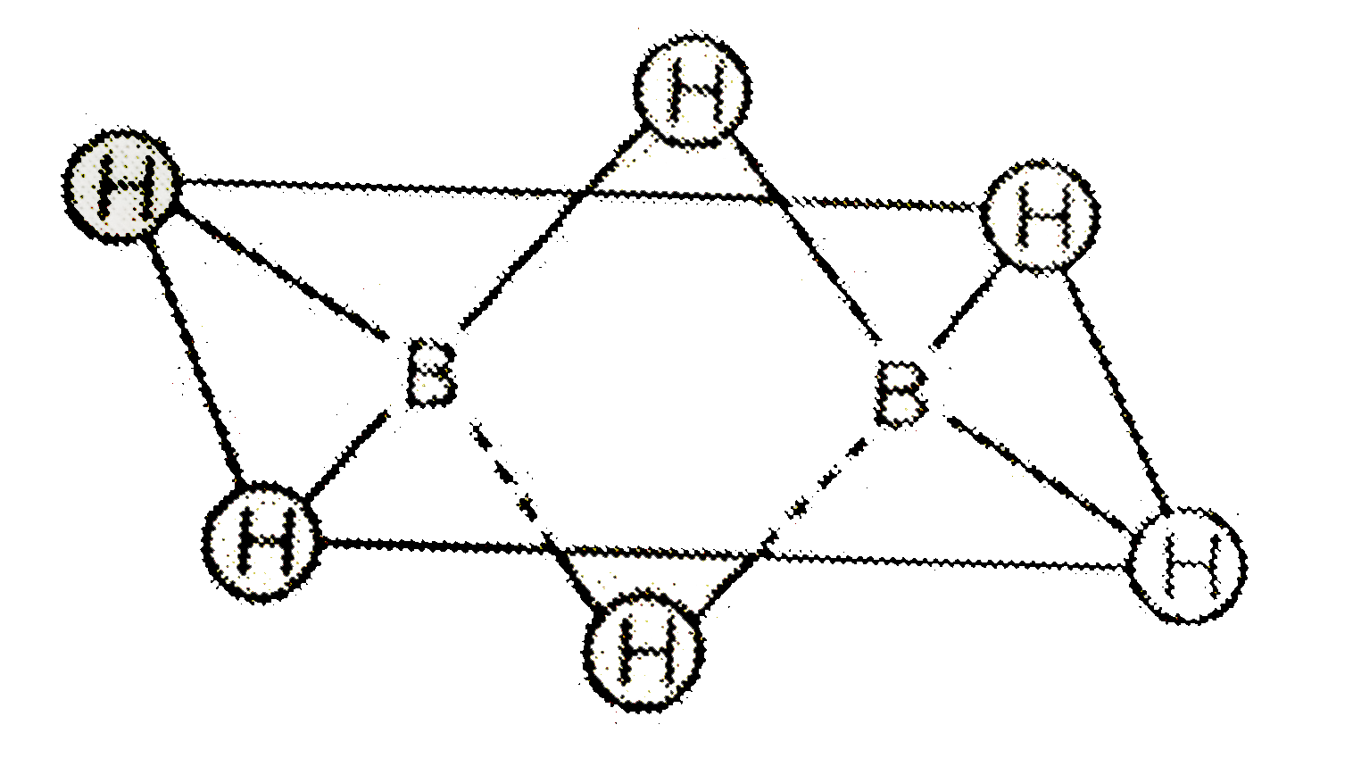 Which of the following statements are correct regarding diborane?   I. Two bridged hydrogen atoms and two boron atoms in one plane.       II. Out of six B-H bond, two bonnds can be described in terms of 3 centre-2 electron bonds.   III. Out of six B-H bonds, four B-H bonds can be  described in terms of 3 centre-2 electron bonds.   IV. Four terminal B-H bonds are two centre electrons regular bonds.