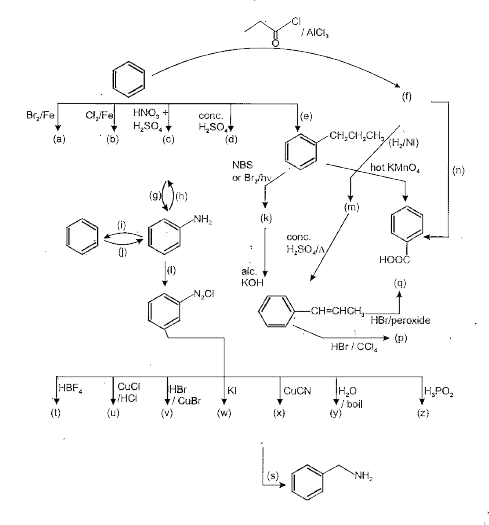 निम्नलिखित मानचित्र में आवश्यक अभिकर्मक (reagents) लिखोI