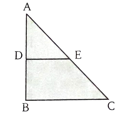 चित्र (13.64) में ABC एक समकोण त्रिभुज का तथा angleB=90^(@) दिया है AB=9 सेमी AC=15 सेमी D व E क्रमशः AB व AC के मध्य बिन्दु है तब BC की लम्बाई ज्ञात कीजिए।