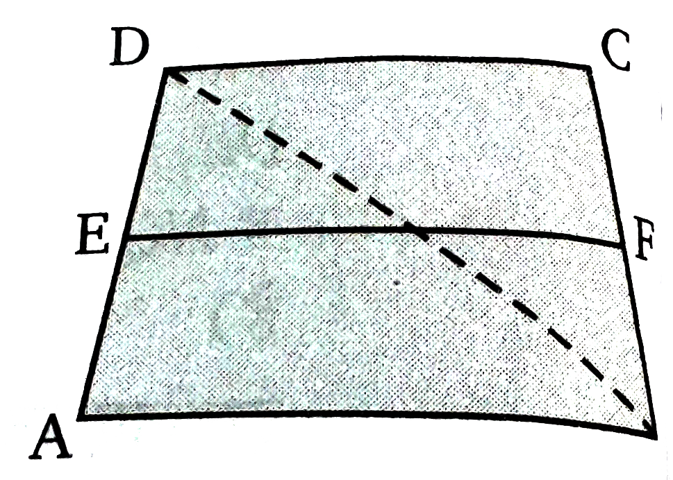 सिद्ध कीजिए की समतल की असामान्तर भुजाओं के मध्य बिंदुओं को मिलाने वाला रेखाखण्ड समान्तर भुजाओं के योग का आधा होता है।