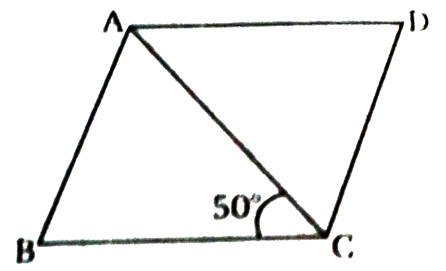 संलग्न चित्र में एक, समचतुर्भुर्ज ABCD इस प्रकार है angleACB=50^(@) तब angleADB=