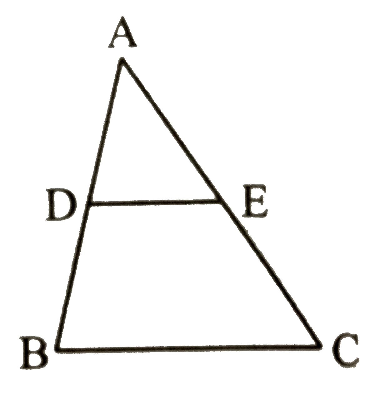 दी गई आकृति में DE||BC यदि AD = 1.7 सेमी, AB = 6.8  सेमी तथा AC = 9 सेमी है तो AE  का मान ज्ञात कीजिए |