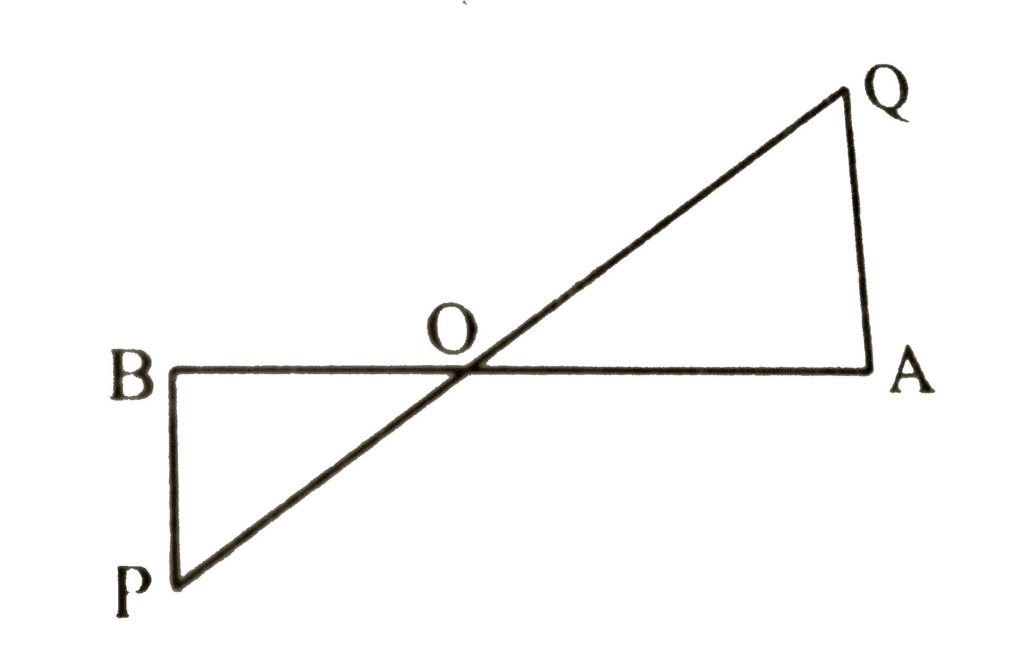 दिये गये चित्र में, PB तथा QA, रेखाखण्ड AB के लंबवत है | यदि PO = 5 सेमी, QO = 7 सेमी तथा triangle POB का क्षेत्रफल = 150 सेमी