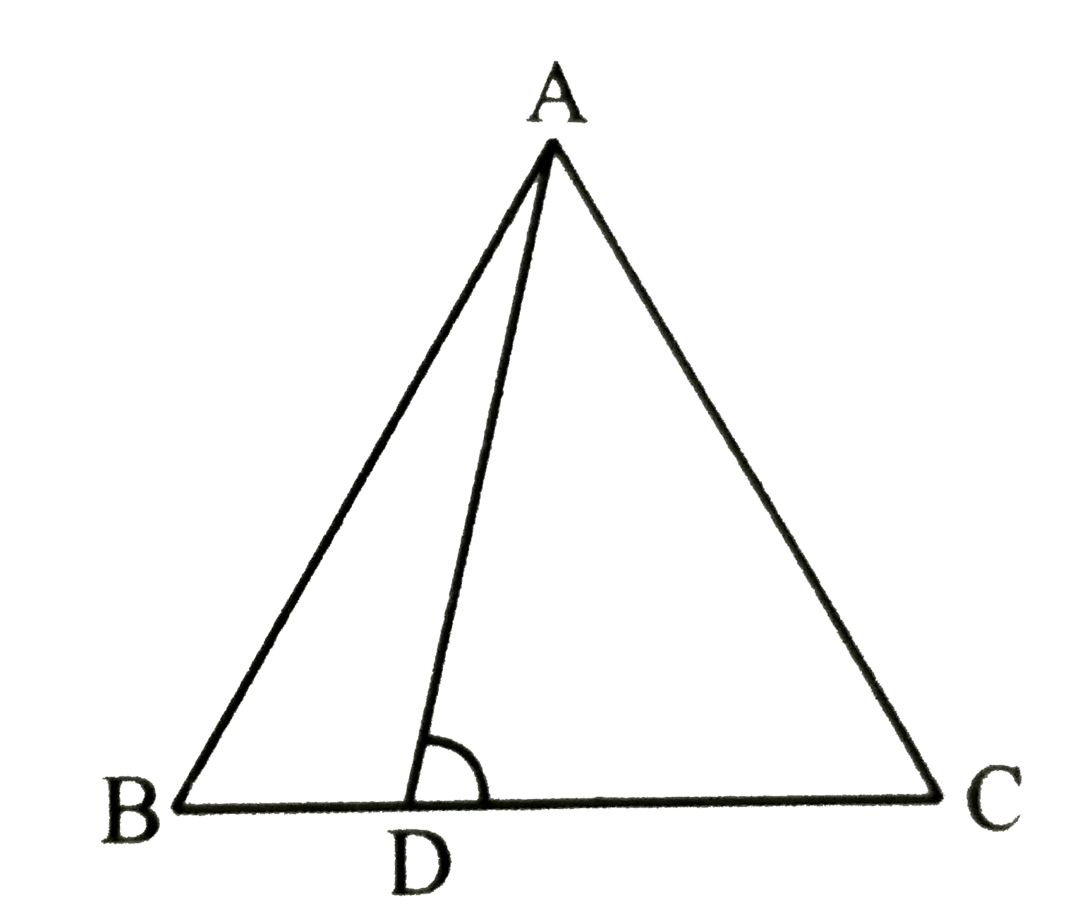 एक triangleABC में, भुजा BC पर एक बिंदु D है तथा angle ADC = angle BAC है तो सिद्ध कीजिए कि    (CA)/(CD) = (CB)/(CA)
