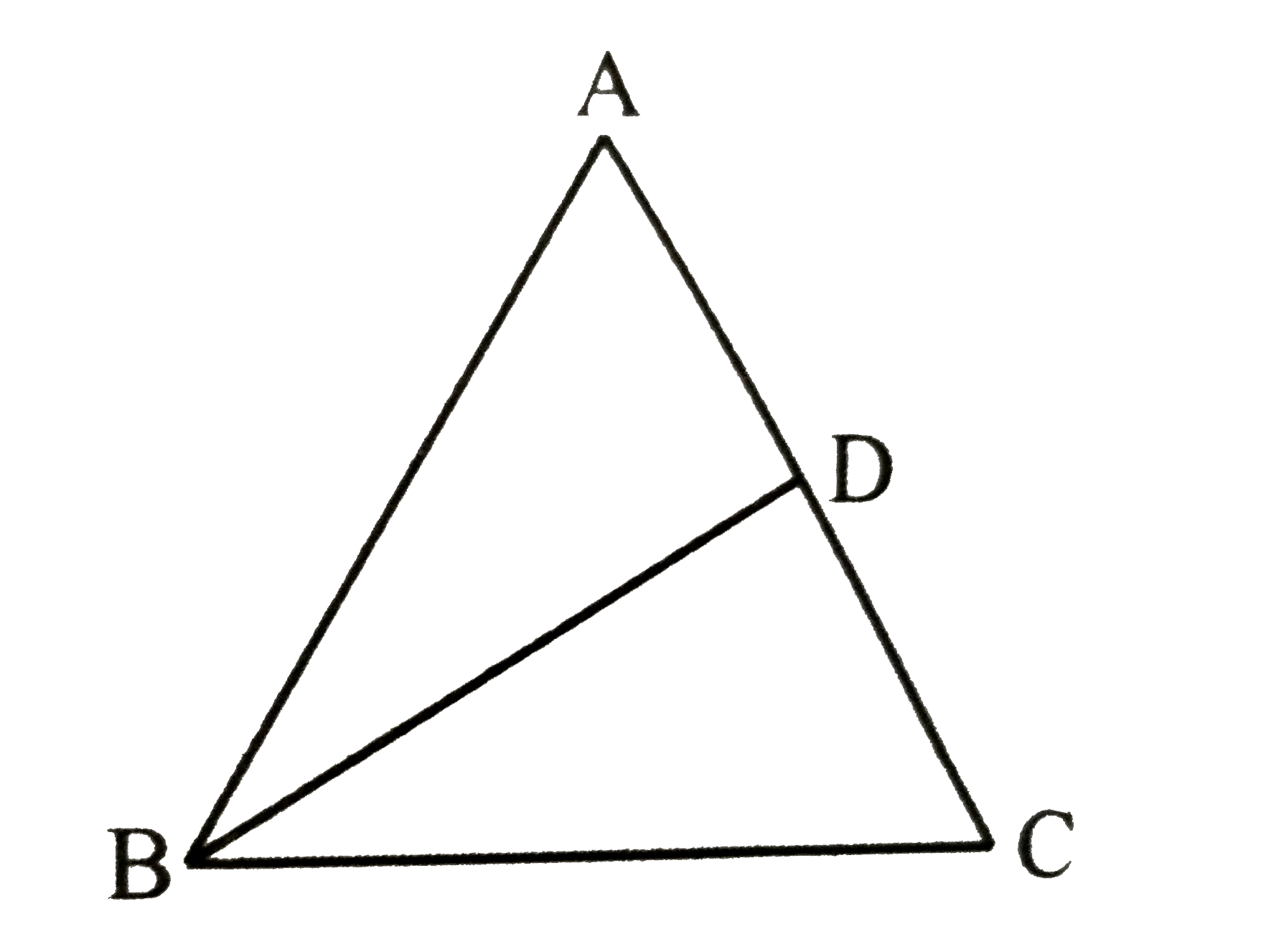 माना एक triangle ABC है जिसमे AB = AC तथा AC पर एक बिंदु D है और BC ^(2) = AC xx CD तो सिद्ध कीजिए कि BD = BC