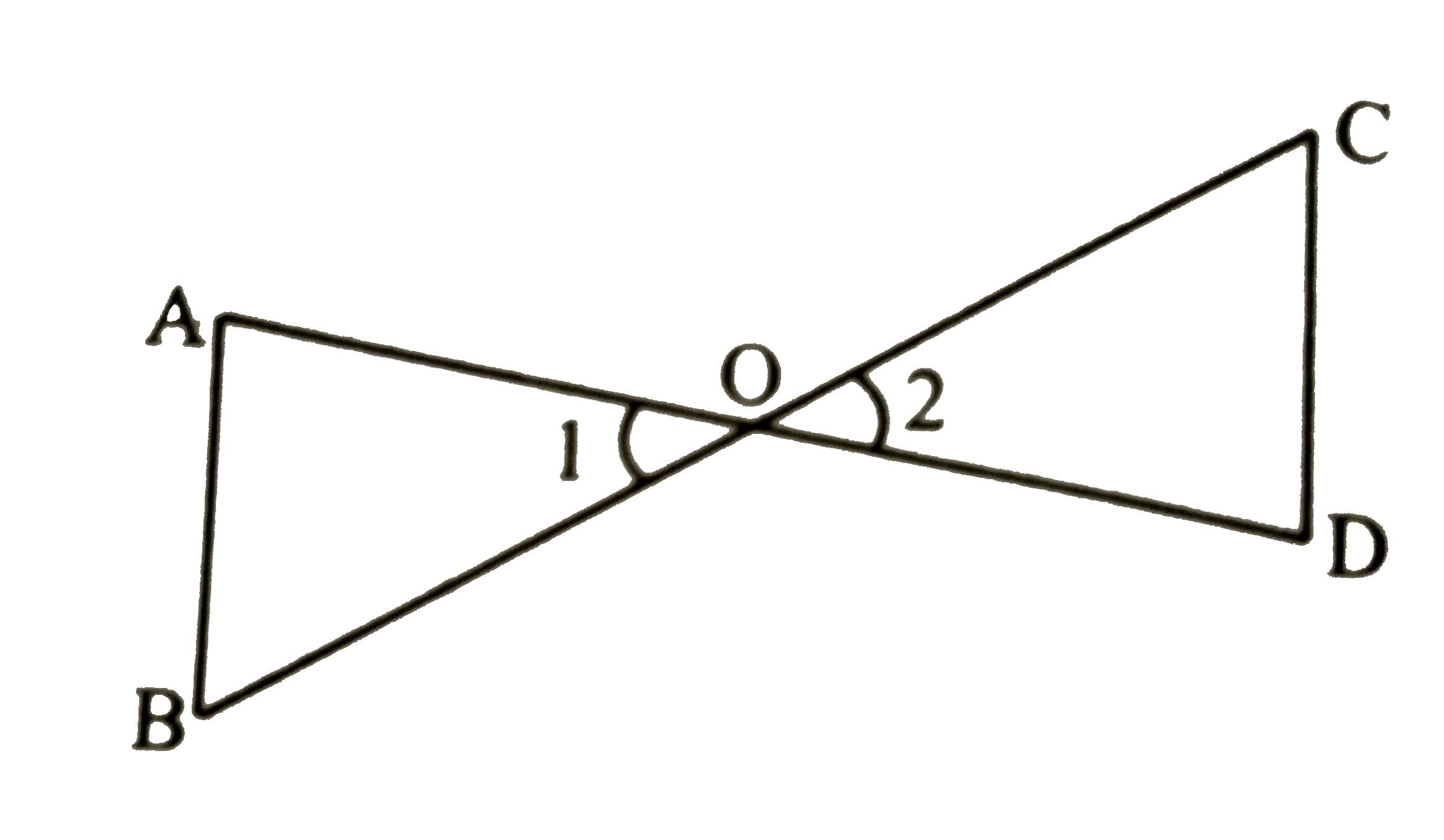 दी गई आकृति में (OA)/(OC) = (OD)/(OB)  है तो सिद्ध कीजिए कि angle A = angleC  तथा  angleB = angle D