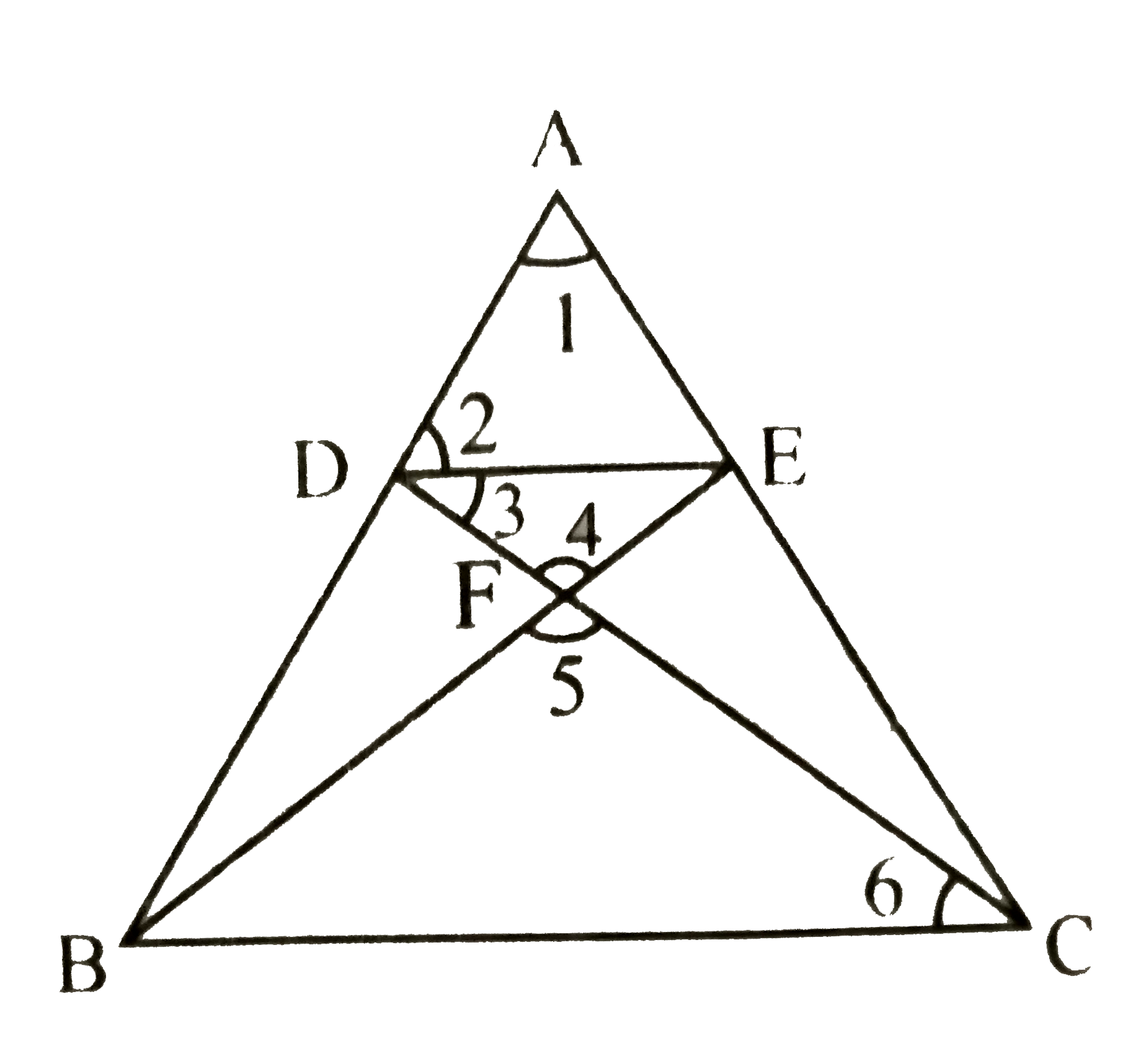 दिये गये चित्र में , DE ||BC तथा AD : DB = 7 :5 है तो  (ar (triangle DEF))/(ar (triangle CFB))   ज्ञात कीजिए |