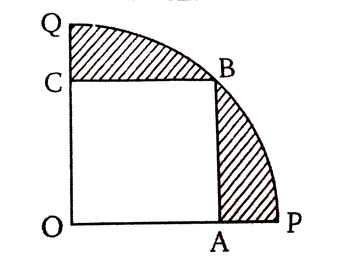 दिये गये चित्र चतुर्थांश OPBQ में एक वर्ग OABC  खींचा गया है यदि OA=20 सेमी तो छायांकित भाग का क्षेत्रफल ज्ञात कीजिए ।