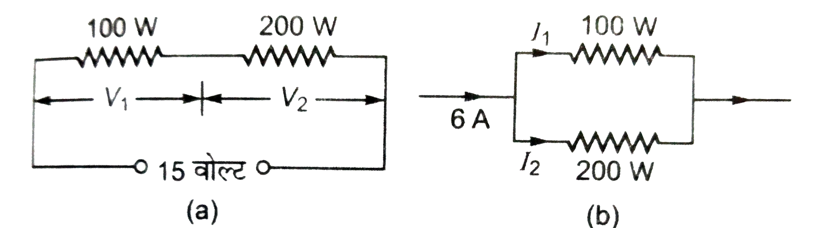 (A)चित्र(a) में प्रत्येक प्रतिरोध के सिरों का विभवांतर ज्ञात कीजिये।   (B) चित्र(b) में प्रत्येक प्रतिरोध में प्रवाहित धारा का मान ज्ञात कीजिये