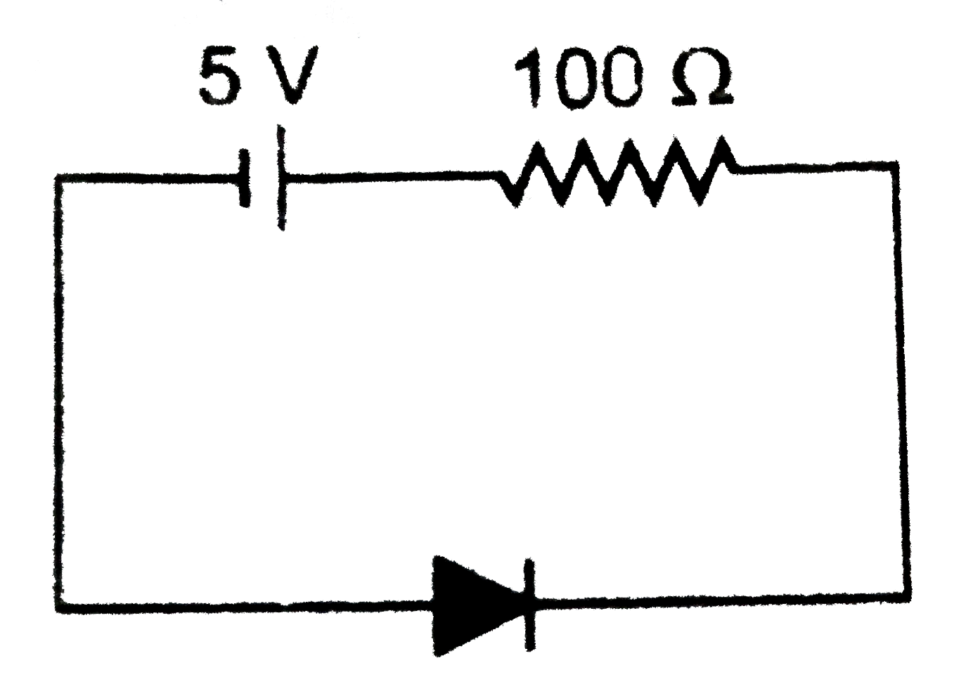 चित्र में प्रदर्शित डायोड में बहने वाली अपवाह धारा 20 mu A  है। परिपथ में नेट धारा तथा डायोड के सिरों का विभवान्तर ज्ञात कीजिये।