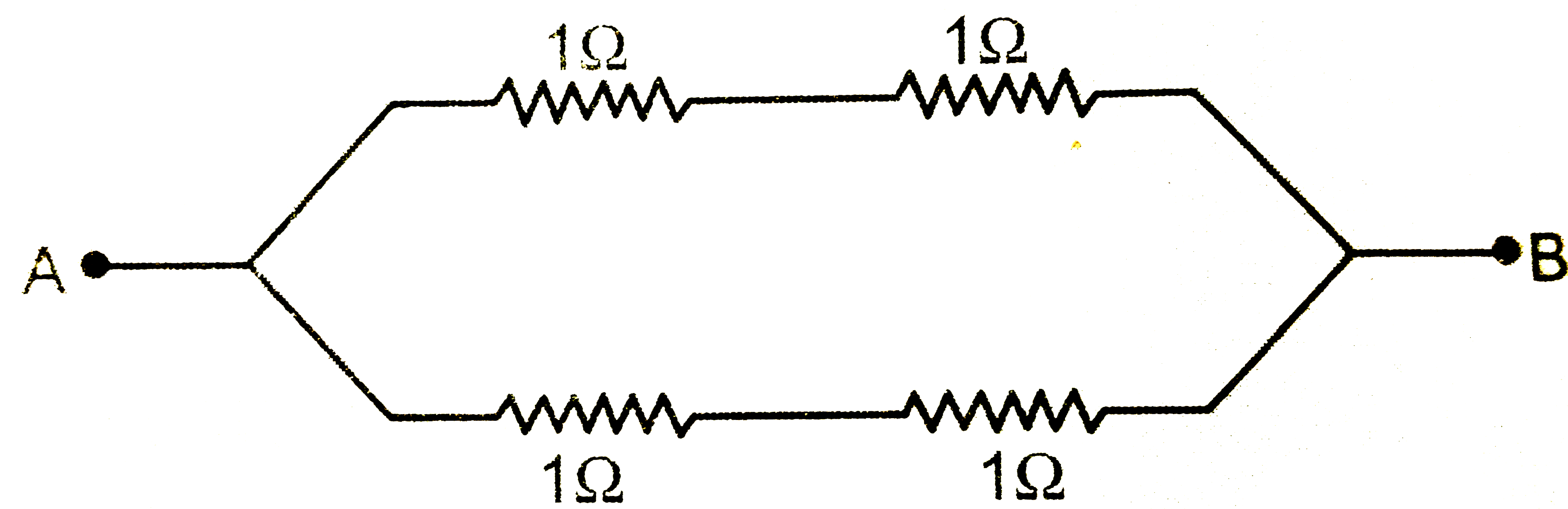 संलग्न विद्युत् परिपथ में A व B बिन्दुओं के बीच समतुल्य प्रतिरोध का मान ज्ञात कीजिए।