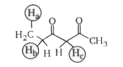 Rank the hydrogen atoms (Ha, Hb, Hc) present in the following molecule in decreasing order of their acidic strength.