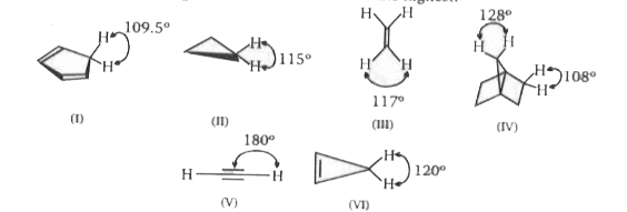 Selected bond angles for six hydrocarbons are shown below. Arrange these hydrocarbons according to their pKa  values, from the lowest to the highest.