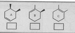 Arrange in the order as directed -    The given alkenes in the order of their stability (1- most stable, 3-least stable).
