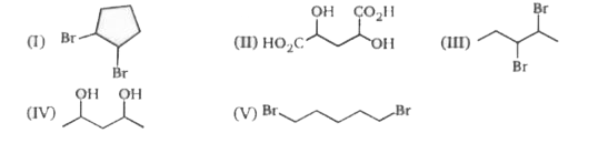 A compound was synthesized by a student, but its structure was not identified.However, his wonderfully helpful instructor told him that it was a meso compound with 5 carbons and 2 stereogenic centers. Which of the following structures should the student consider as possibilities for his compound ?