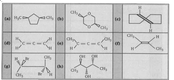 From the above compounds select :  (A) two of which are chiral and contain chiral centre :   (B)  two of which are achiral and contains chiral centre :    (C) two of which are chiral and does not contain chiral centre :    (D) two of which are achiral and does not contain chiral centre : .
