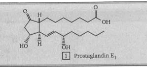 Prostaglandin E1 1 is a compound produced by the body to regulate a variety of processes including blood clotting, fever, pain and inflammation.   How many asymmetric (stereogenic) centres are present in compound 1?