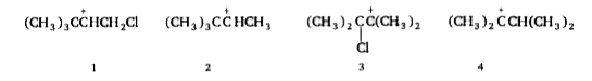 Addition of HCI to 3,3-dimethyl-1-butene yields two products, one of which has a rearranged  carbon skeleton. Among the following carbocations, select the possible intermediates in that reaction ?