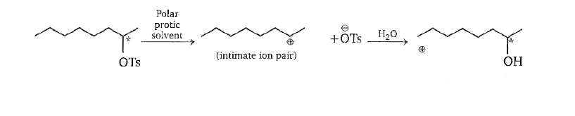 (R)-2-octyl tosylate is solvolyzed in water under ideal Spi conditions