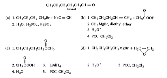 Which sequence represents the best synthesis of hexanal ?
