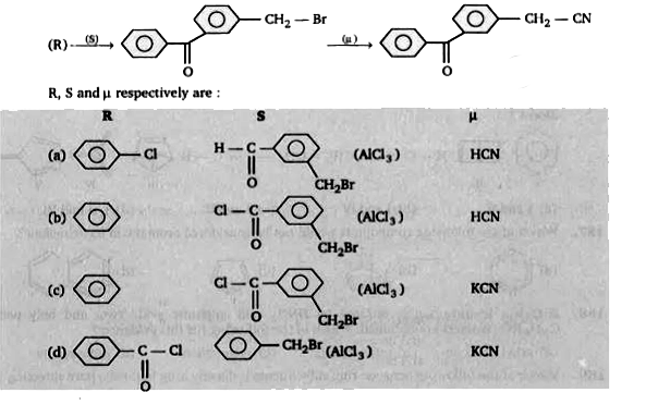 Indentify the reagents S and mu  in the scheme below in which R is converted to the nitrile V via the benzylic halide T.