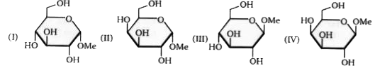 Identify the correct set of stereochemical relationships amongst the following monosaccharides I-IV