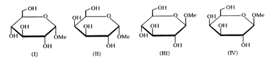 Identify the correct set of stereochemical relationships amongst the following monosaccharides I-IV.