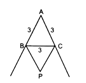 Sides AB and AC in an equilateral  triangle ABC with side length 3 is extended to form two rays from point A as shown in the figure. Point P is chosen outside the triangle ABC and between the two rays such that angleABP+angleBCP=180^(@). If the maximum length of CP is M, then M^(2)//2 is equal to :