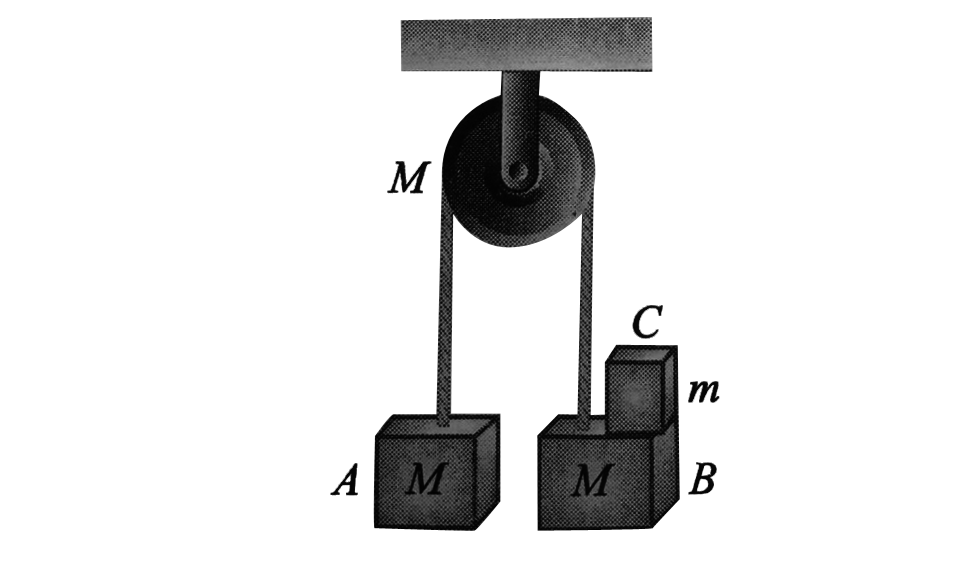 For the following system shown assume that pulley is frictionless, string is massless (m remains on M),   Q. Normal reaction on m is (force on C due to B)