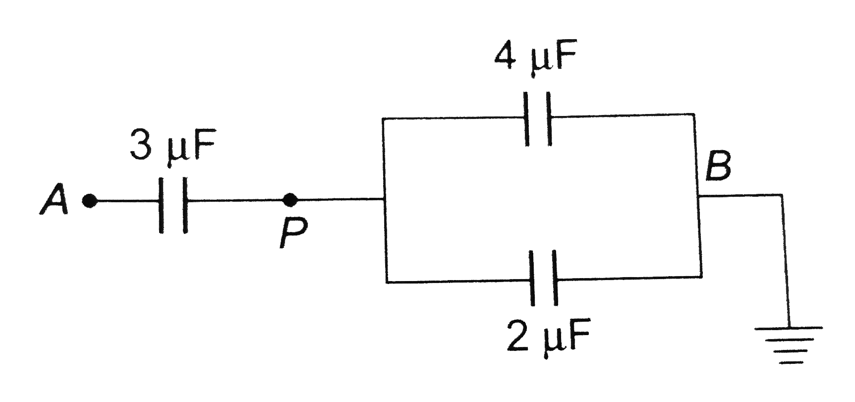 In the figure a potential of + 1200 V is given to point A and point B is earthed, what is the potential at the point P ?