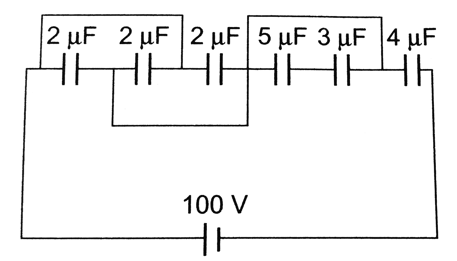 In the circuit shown in figure charge stored in the capacitor of capacity 5muF is