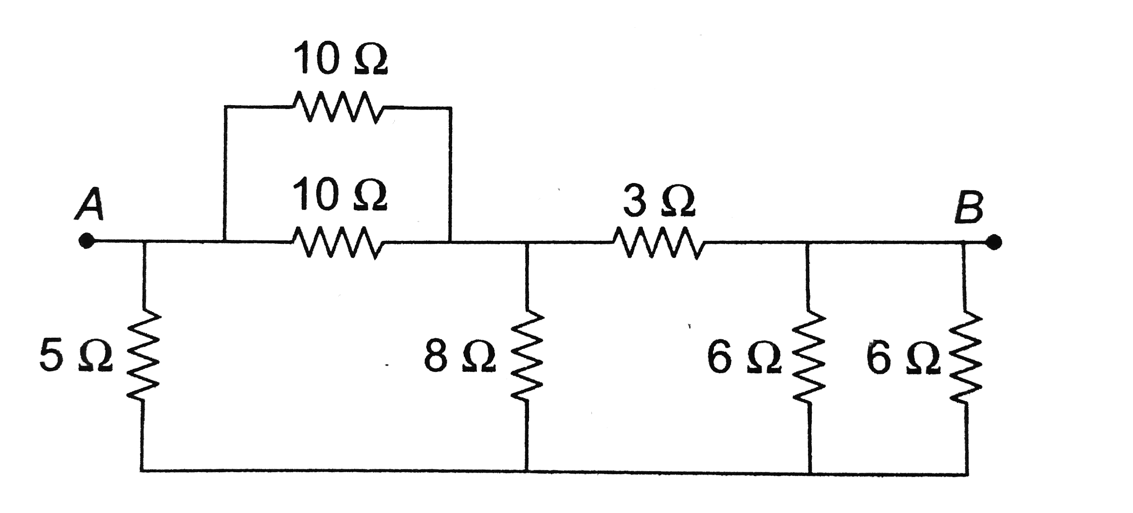 Seven resistance are connected as shown in the firgure. The equivalent resistance between A and B is