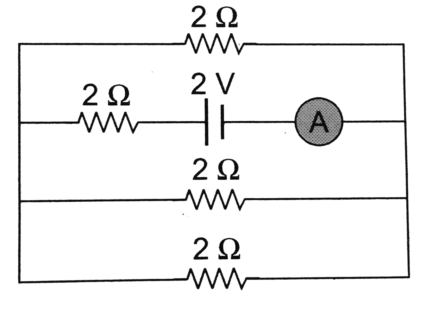 The reading of the ammeter as per figure shown is