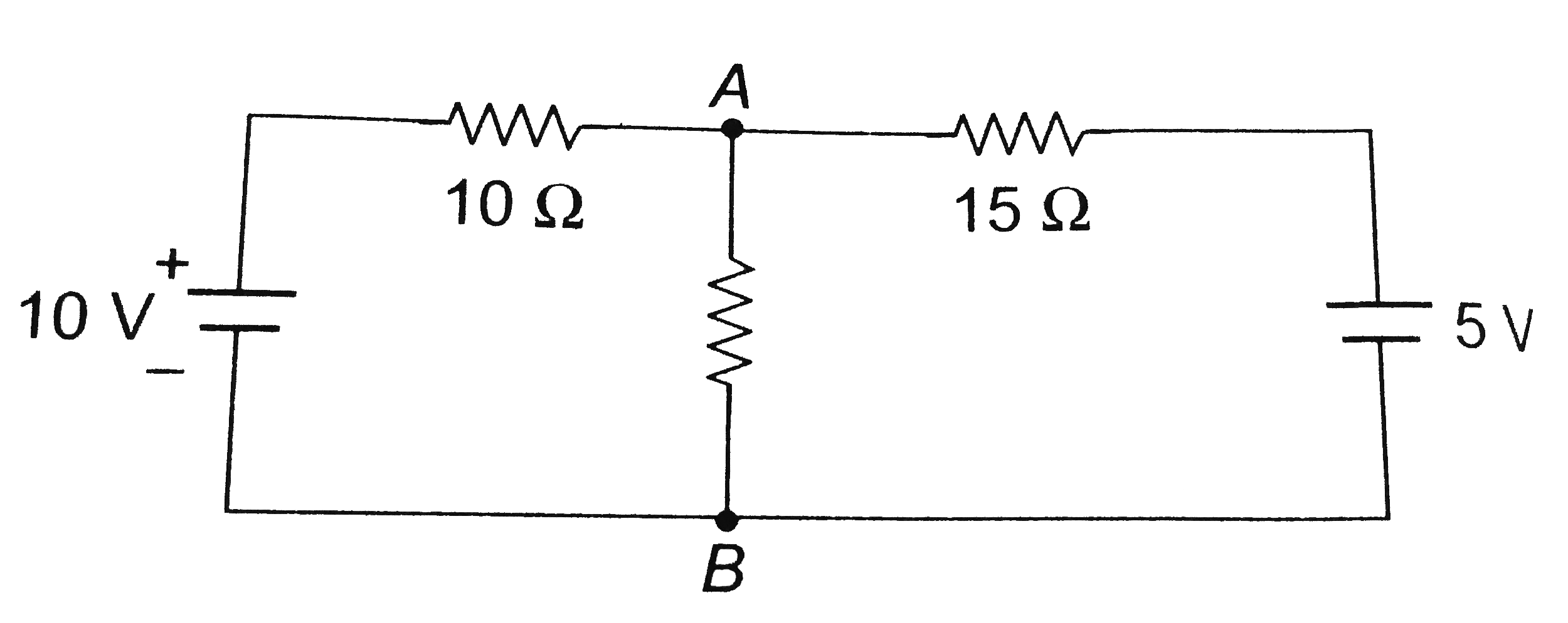 A circuit is arranged as shown. Then, the current from A to B is