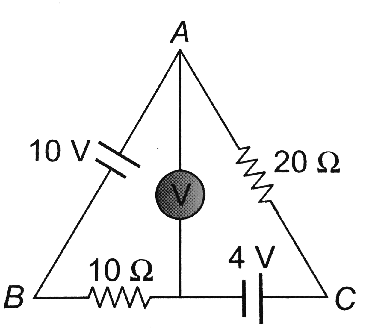 The reading of the ideal voltmeter in the adjoining diagram will be