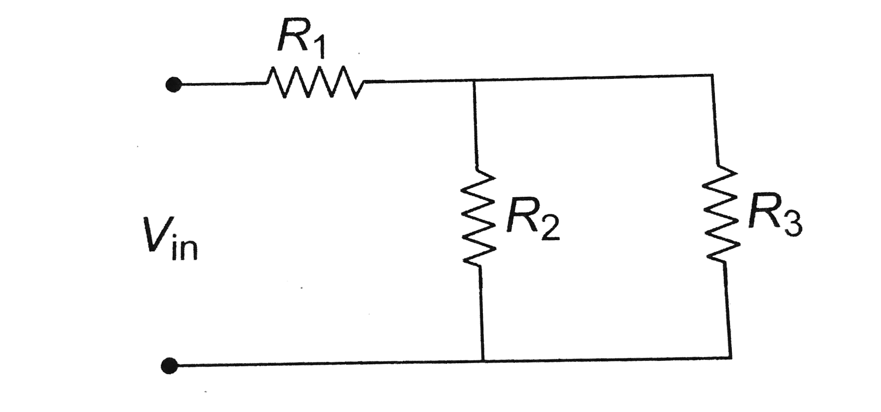 For ensuring dissipation of same energy in all three resistors (R(1), R(2), R(3)) connected as shown in figure, their values must be related s