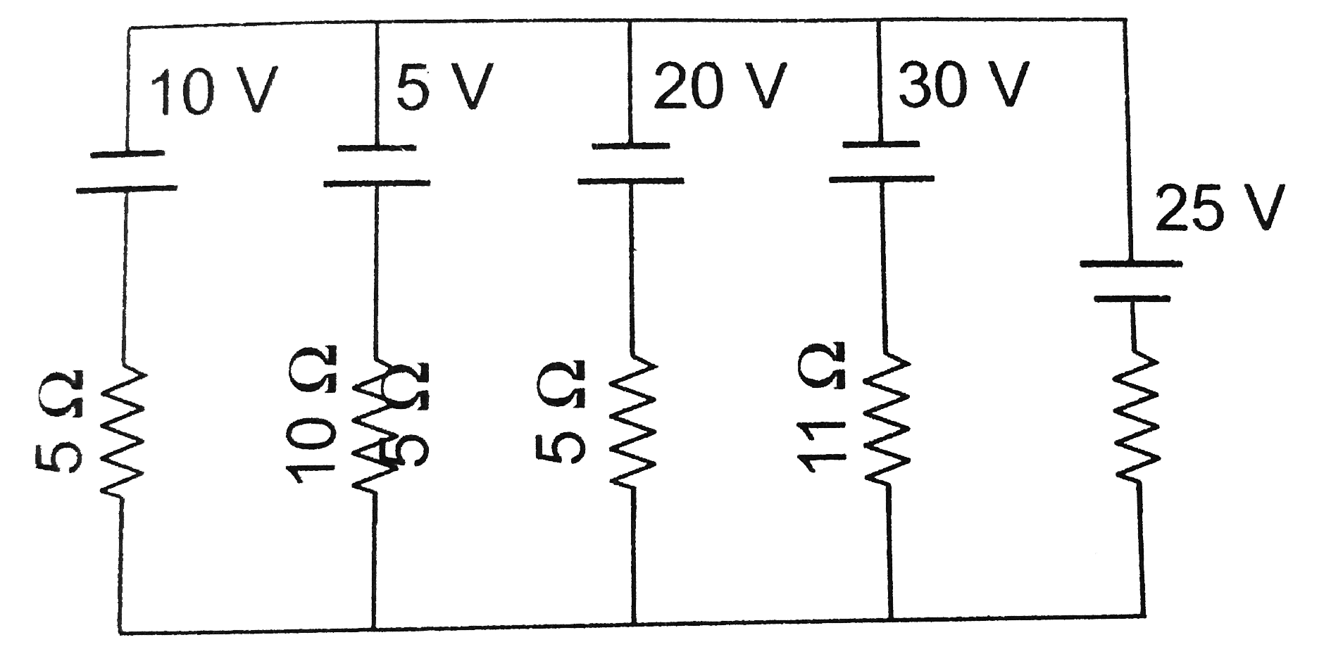 Find the power supplied by 20 V cell in the figure shown.