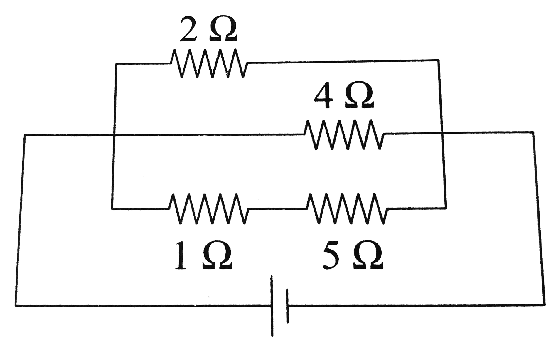 A current of 3 A flows through the 2 Omega resistor as shown in the circuit. The power dissipated in the 5 Omega resistor is