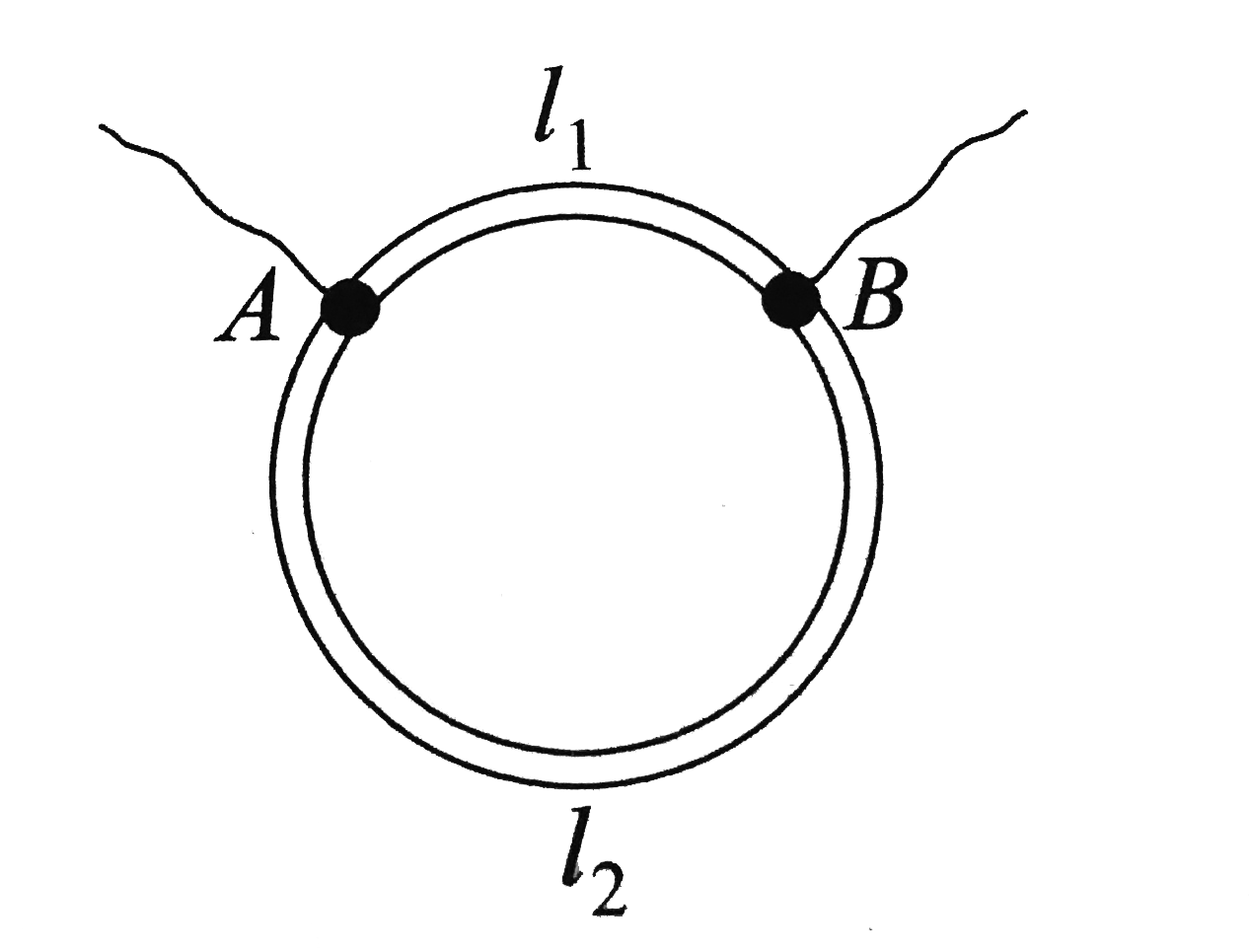 A ring is made of a wire having a resistance R(0) = 12 Omega. Find the point A and B, as shown in the figure, at which a current carrying conductor should be connected so that the resistance R of the subcircuit between these points is equal to (8)/(3) Omega