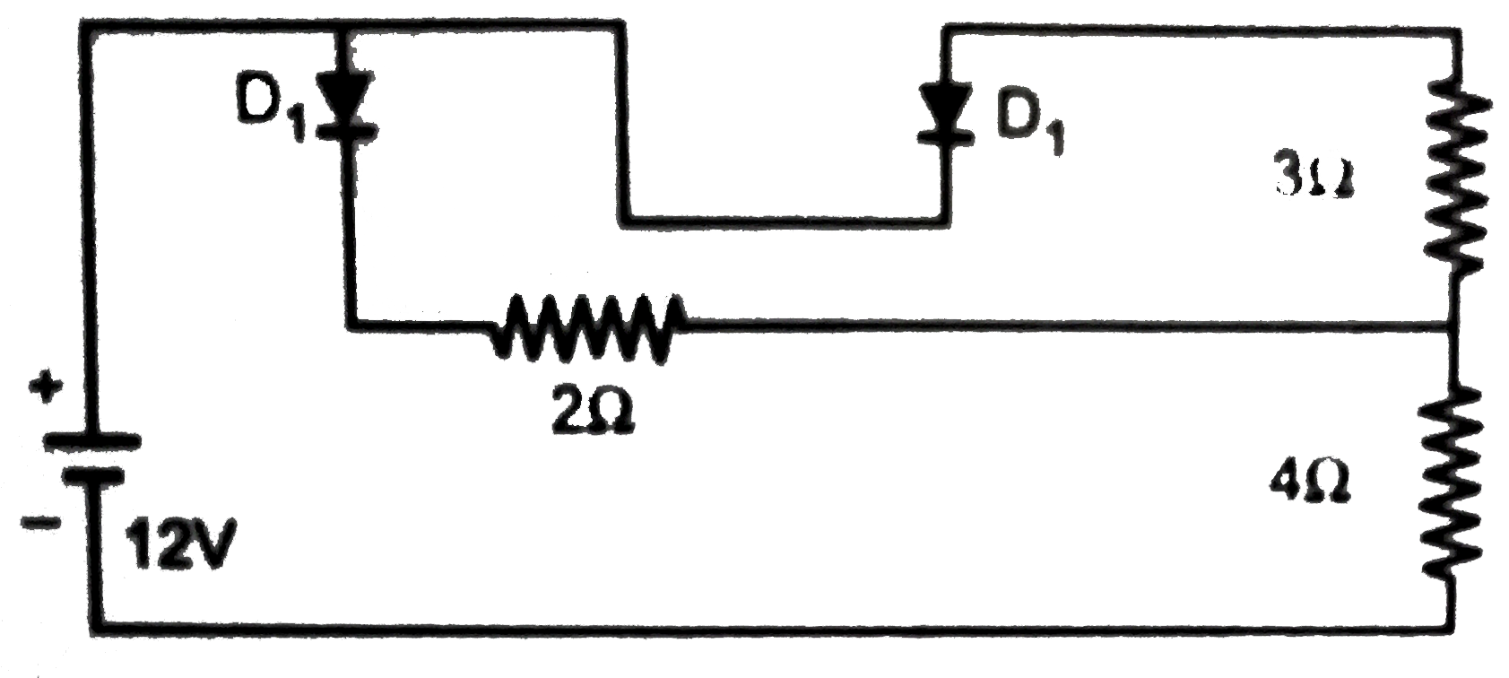 In the circuit of figure. Treat the diodes as ideal. Current in the 4 ohm resistor is