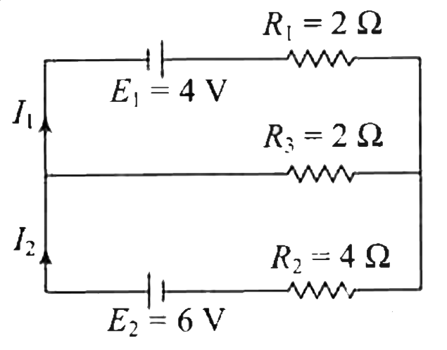 In the circuit shown below E-(1) = 4.0V, R(1) = 2Omega, E(2) = 6.0V, R(2)= 4 Omega and R-(3) = 2Omega. The current I(1) is